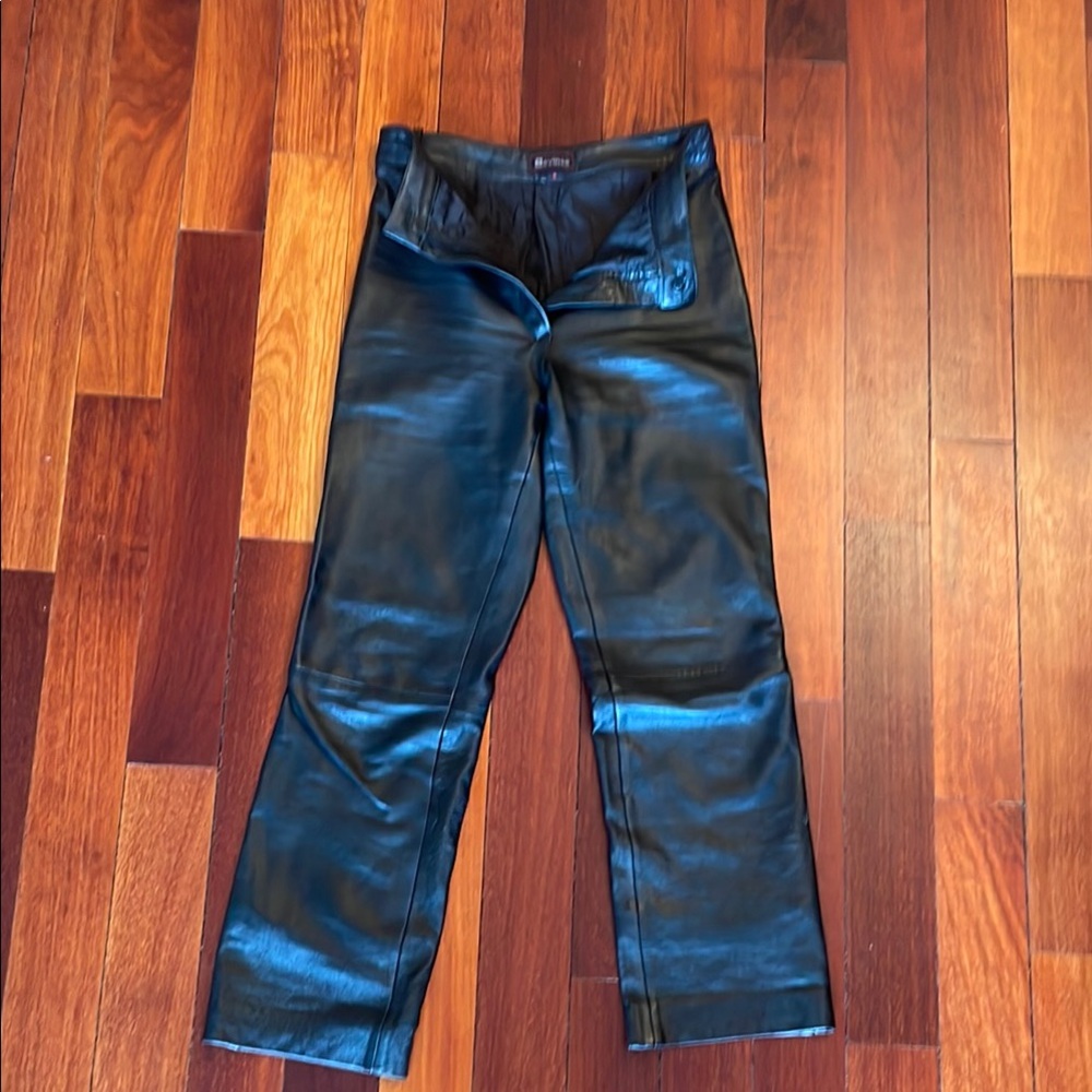 Bovines Women’s Black Genuine Leather Straight Leg Pants